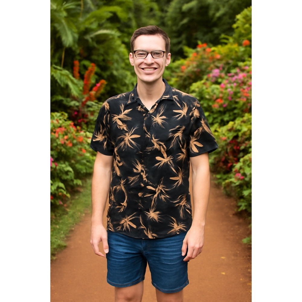 Bishop St. Apparel Hawaiian Shirt Bamboo Print Mens‎ Short Sleeve